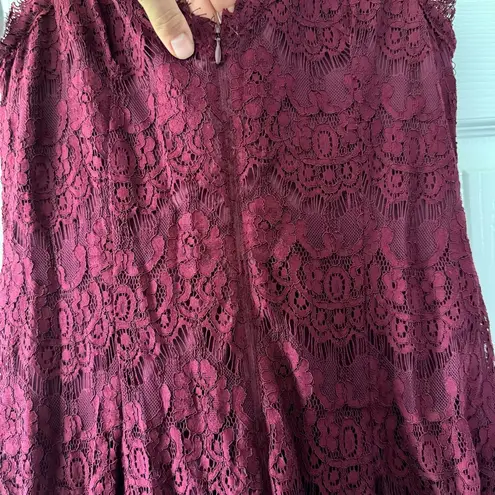 Betsy and Adam Wine Red Lace Overlay Tulle Fit & Flare Party Dress 🍷