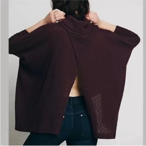 Free People FP Beach |  Plum Split Back Cowl Neck Poncho Sweater - Size Large