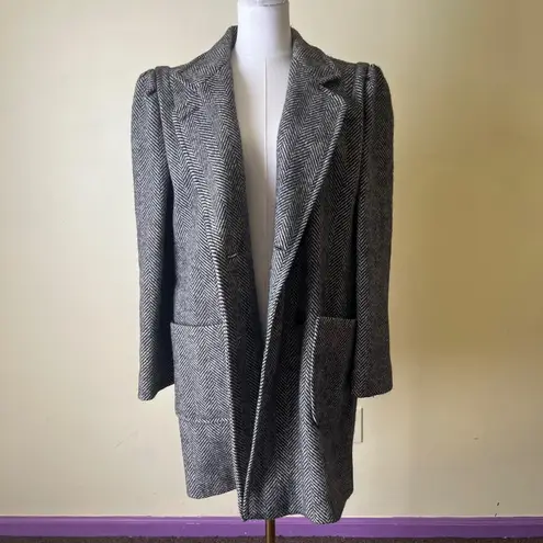 Vintage International Scene Pure New Wool Herringbone Coat Size 13/14 Black Size L