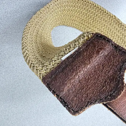 Linea Pelle Cotton Leather Belt S/M Gold Woven Brass Buckle 2.25in Wide