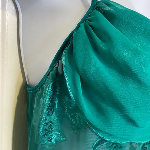 Shirley Of Hollywood Vintage Gown Nightie Lace Sheer Emerald Green Large