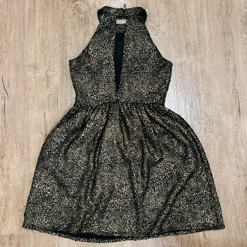 Ark & Co. Gold Flecked Black Boucle Tweed High Neck Party Dress L