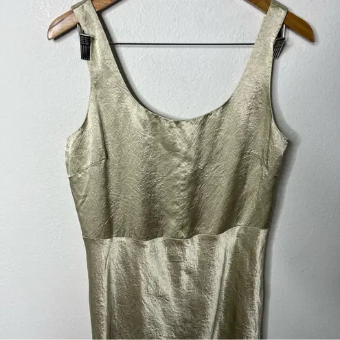 Vince  Crinkle Satin Sleeveless Fitted Midi Slip Dress Gold Womens Size 10