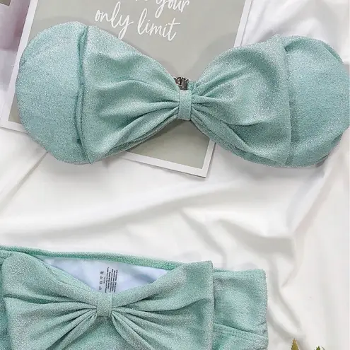 Boutique icy green bow tie high waist swimsuits