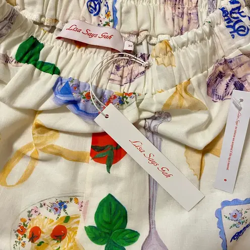 Lisa Says Gah Buon Appetito Ella Bow Tie Shorts w/ Italian Food Graphic New