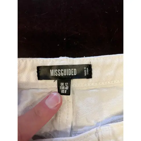 Missguided Shorts Womens 8 White High Rise Denim Cutoff Frayed Hem Cotton