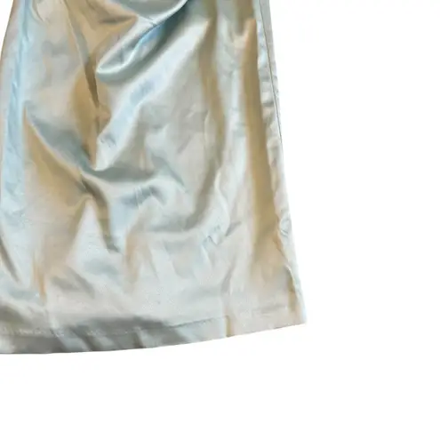 BHLDN Anthropologie Strapless Green Satin Dress Ruched Knee Length Size Med NWT