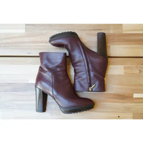 Max Mara Leather Block Heel Zip Up Ankle Boots Booties Size 37