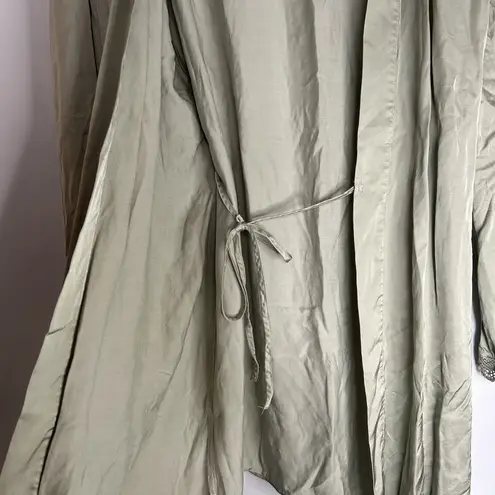 BHLDN Anthropologie Matine Satin Robe Large Sage Green Lave Trim Sleep Lounge