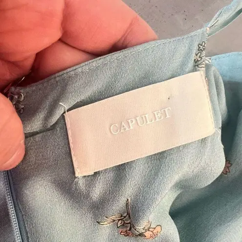 Capulet Camille Blue Poppy Floral Print Sleeveless Tie Shoulder Midi Dress Sz XS