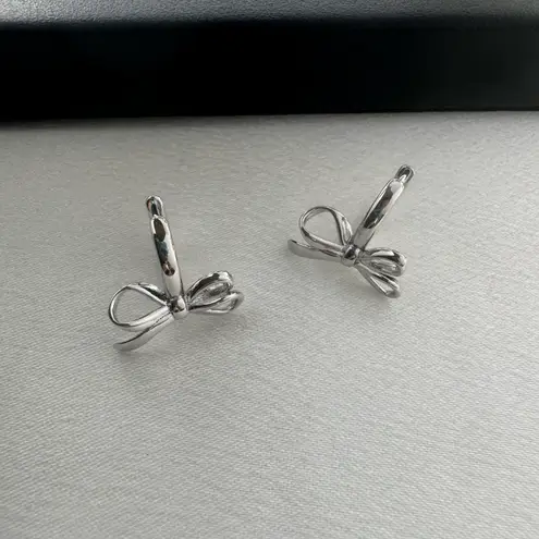 Huggie Bow Silver Hoop Earrings for Women