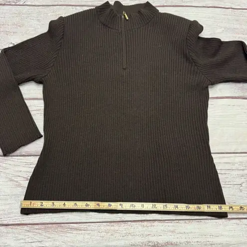 St. John Sport by Marie Gray Ribbed Mock Neck Sweater Brown 1/4 Zip Size Large