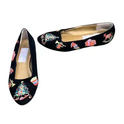 Vintage 1990’s Rate velvet Christmas loafers Black Size 7.5