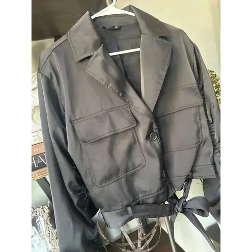 OW Collection Vegas Satin Jacket Black Womens Size Small