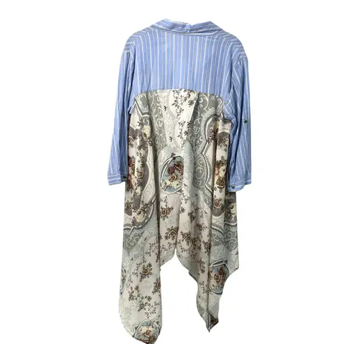 Aratta Silent Journey Mixed Print Boho Button Down Shirt Blue Floral Women's M Size M