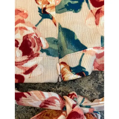 Lulus NEW Good Fleur You Blush Pink Floral Cross Front Tie Waist Crop Small