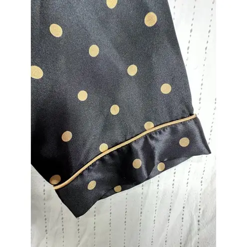 Morgan Taylor  Women's Pajama Top Sz L Black/Gold Polka Dot Long Sleeve Silky