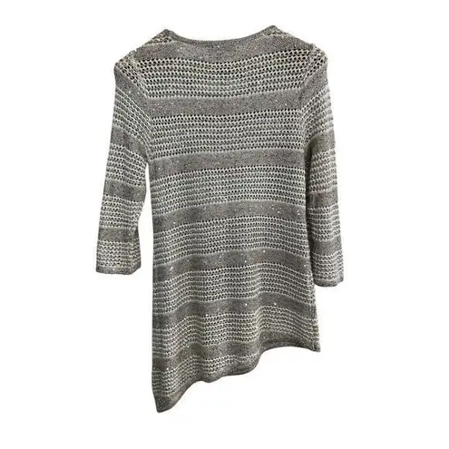 International Concepts XL Natural Silver Crochet Asymmetric Sequin Sweater