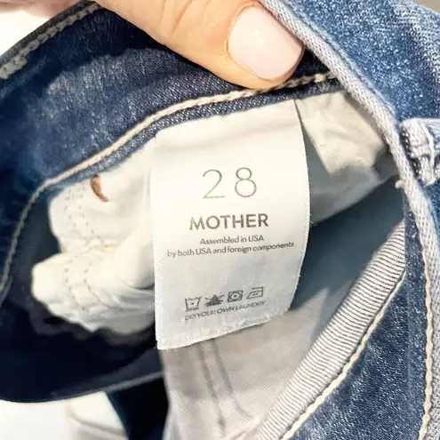 Mother The Mid Rise Dazzler Ankle Straight Jeans Wish On a Star Blue 28