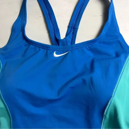 Nike  Women's Athletic One Piece Swimsuit Blue and Green Cut Out Back Sz L