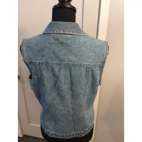 Vintage Bill Bass sleeveless vest Button up Floral Embroidered M Rhinestone Blue Size M