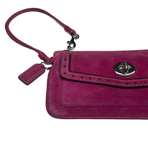 Coach Vintage 90’s: ❃ Suede Turnlock Wristlet Bag ❃ Magenta + Silver Hardware ❃
