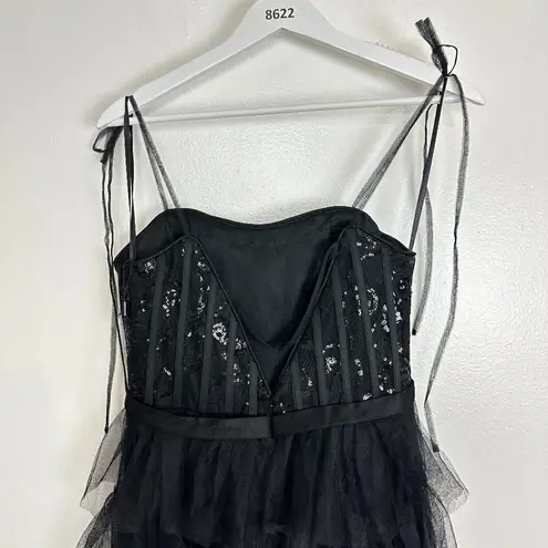 Mac Duggal Sequin Bustier Tier Tulle Gown in Black Size US 6