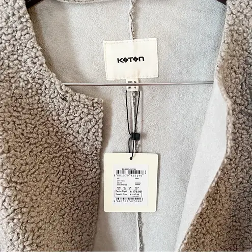 Koton Gray Knit Open Front Midi Long Coat Lightweight Fleece Size 34/ US XS NEW