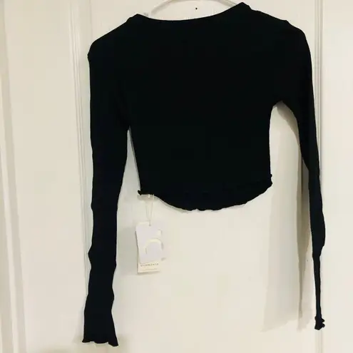 Commense Women's Henley Top Knit Slim Fit Stretch Long Sleeve Black Size XS NWT