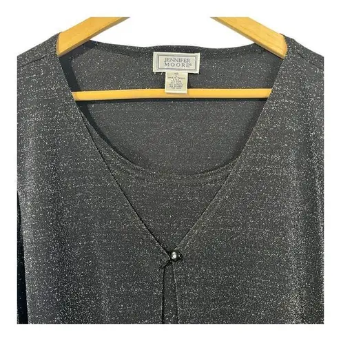 Jennifer Moore Black Metallic Sparkle Long Sleeve Top Evening Women Size Large