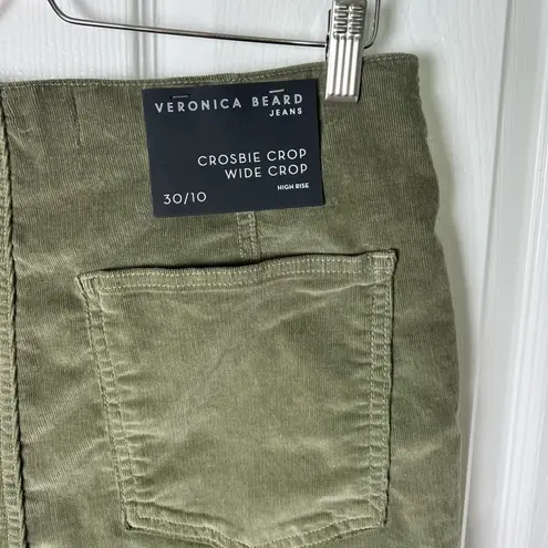 Veronica Beard Cotton Crosbie High Rise Crop Wide Leg Green Corduroy Pants 30