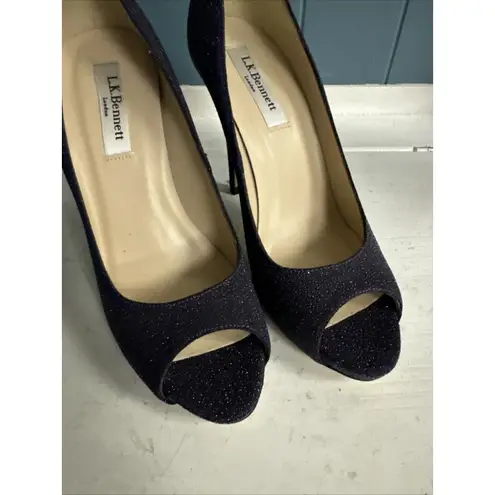 L.K.Bennett Plum Purple Glitter High Heel Open Toe Dressy Shoes Women’s Sz 37.5