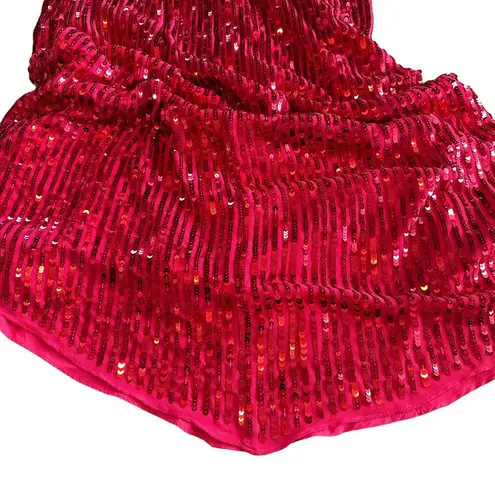 Mac Duggal NEW Sequin Embellished V Neck Sleeveless High Slit Gown Red Pink 8