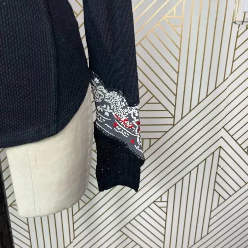 Free People ‎ Bandana Cuff Thermal Top in Black Size US XS