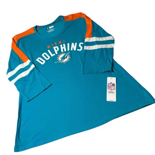 NEW Miami Dolphins NFL Womens XL Teal Orange 3/4 Sleeve T Shirt Team Apparel Blue