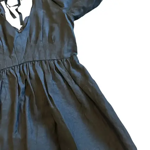 Hunter Bell Andie Linen Blend Dress Black Onyx Puff Sleeve Size 6 Women's