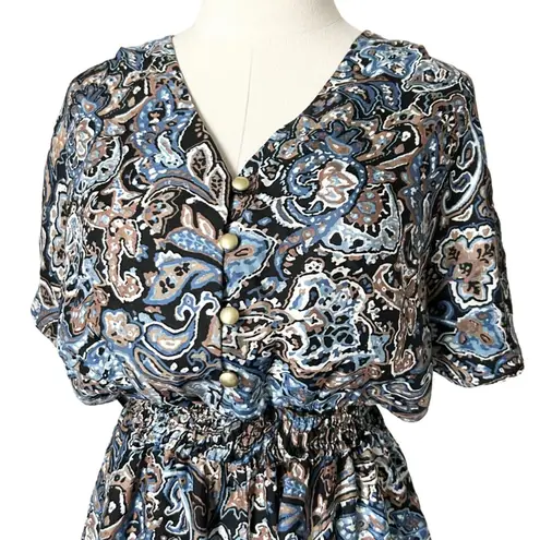 J McLaughlin Marea Wide Leg Jumpsuit Black Blue Paisley Print Silk Size Medium