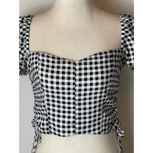 Likely Black And White Gingham Cavanaugh Puff Sleeve Cropped Corset Top Size S