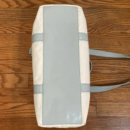 Emporio Armani Logo Canvas Satchel Shoulder Bag Off White Light Blue