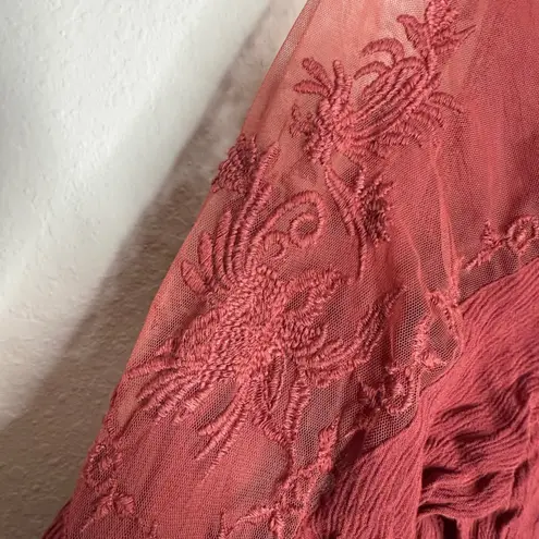 Shyanne Women's Long Sleeve Peasant Top with Lace Shoulders - Size M