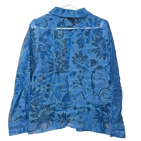 Susan Graver Sheer Floral Zip Up Shirt Jacket Size Small Blue Lightweight