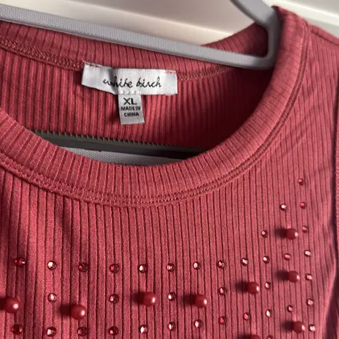 White Birch Pearl & Rhinestone Marsala Tank Top XL