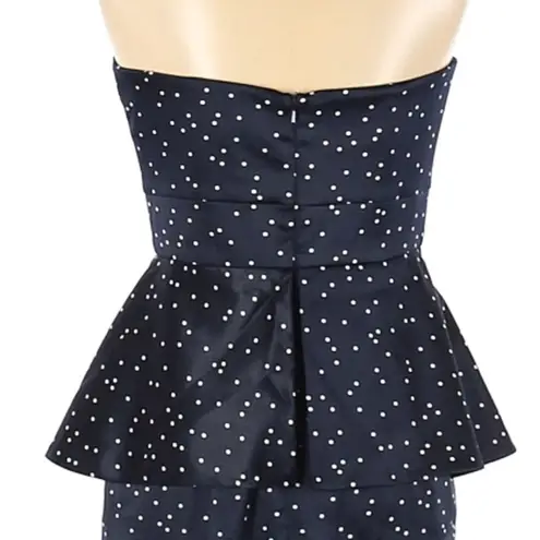 Bardot Polka Dot Printed Midnight Blue Peplum Dress Cocktail Dress