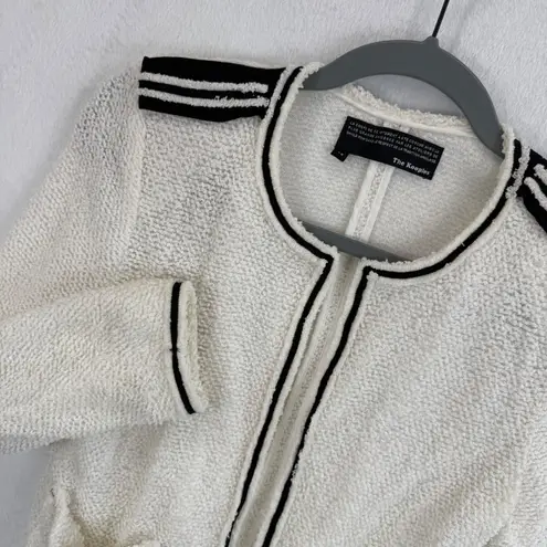 The Kooples Ivory Boucle Blazer Size 38/M Open Front Black Trim Pockets