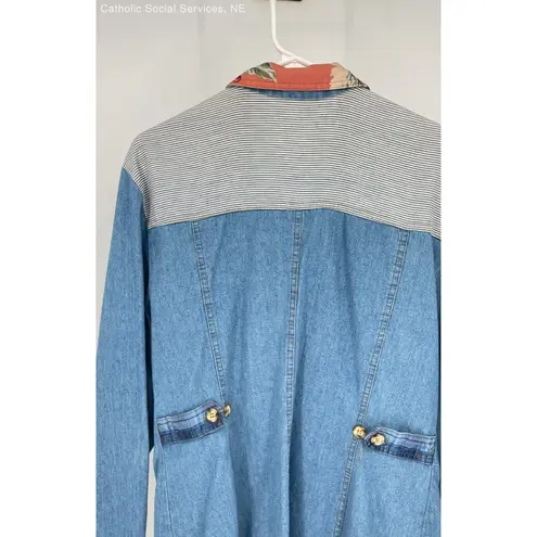 PG COLLECTION Blue Women's 100% Cotton Full Zip Denim Patchwork Jacket