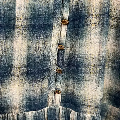 Maeve Anthropologie Cavalon Plaid Peplum Tunic Top Blue Size XSmall