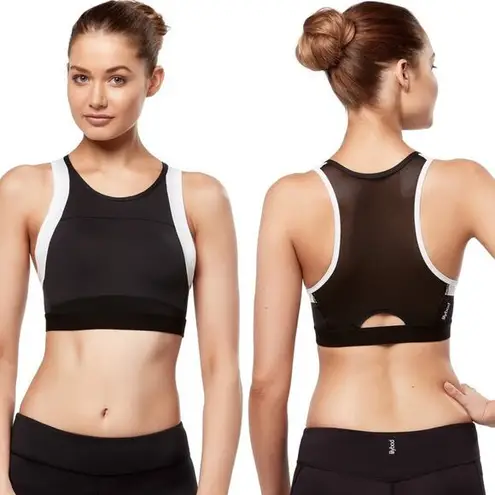 Lilybod NEW S Petta Color Block High Neck Racerback Sports Bra Black White