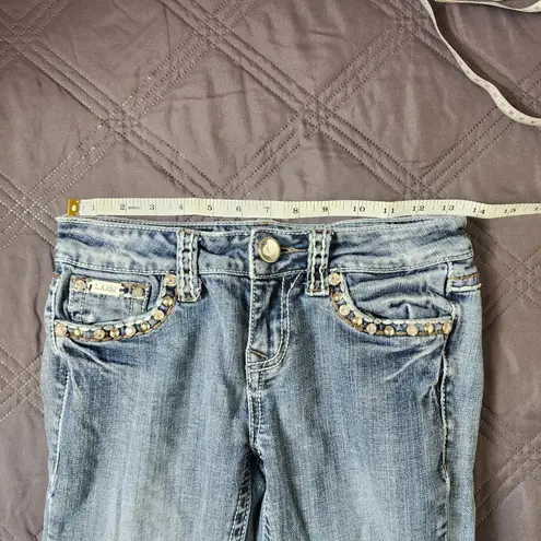 Y2K LA Idol USA Jeans Women's 1 Bootcut Embellished Rhinestone Pockets Denim Blue Size 27