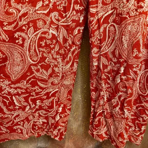 Wild Jasmine Red Tie Back Paisley Henna Print Pants Romper XL NWT