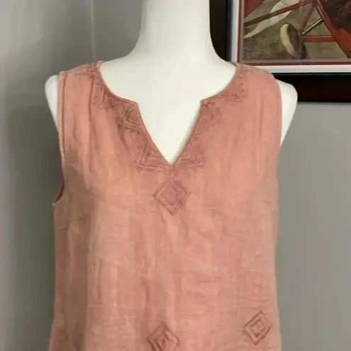 Artisan NY 100% Linen Sleeveless Dress Dusty Rose Pink Size Medium Pockets